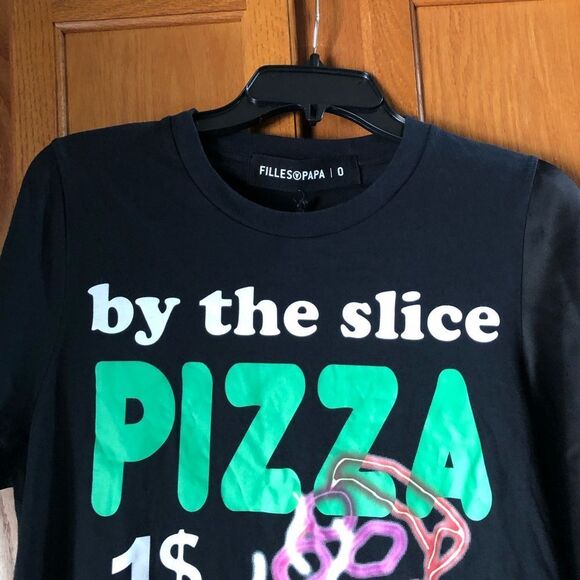 NWT Filles A Papa Pizza Graphic Tee with Satin Sleeve - 0 - Picture 4 of 16